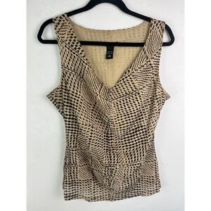 New York & Company Large Sleeveless Sheer Nylon Abstract Print Tank Top